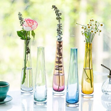 Скляна ваза для квітів, 2 шт. проста ваза для бутонів, високі тонкі пляшки з вузькими шарами для вітальні, будинку, офісу, прикраси інтер'єру, весільний стіл, центральні елементи робочого столу (темно-зелений)
