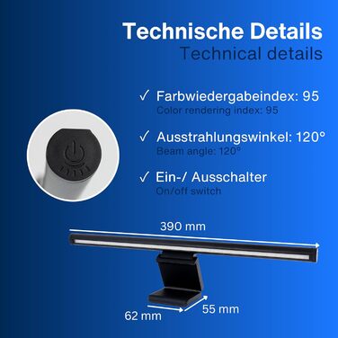 USB лампа REV Monitor з акумулятором, 49 см, кріпленням, 130 лм, 3 кольори, чорна