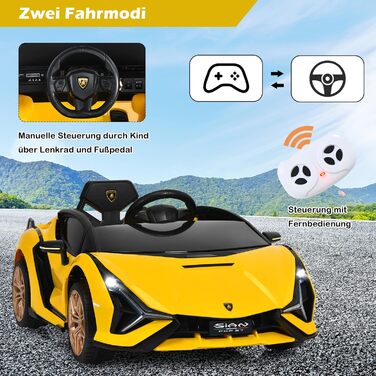 Дитячий електромобіль GOPLUS Lamborghini з пультом, Bluetooth, USB, музикою, для дітей 3-8 років, білий/жовтий