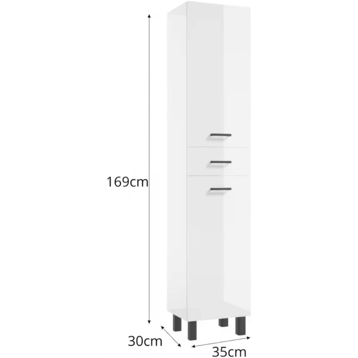 Меблі для ванної кімнати VBChome Висока шафа 170x35x30 см Дуб, 2 двері, 1 ящик, Сучасний, Самостійний монтаж (C35 Білий)