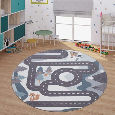Ігровий килим для дитячої кімнати TT Home круглий дороги 200 см сірий