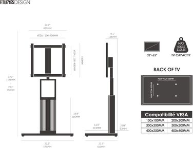 Підставка для телевізора FITUEYES Zen Series Black: дерев'яна, поворотна, регульована по висоті (32-65 дюймів)