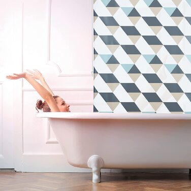 Шторка для душу Relaxdays, трикутний візерунок, трос, гнучка збірка, фіранка для душу для ванної та вікна, різнобарвна (120x240 см)