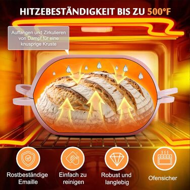 Форма для випікання хліба з кришкою Gusseisen, 23 см, емальована чавунна форма, 2.75 л, підходить для духовки (переливи синьо-зеленого та рожевого кольорів)