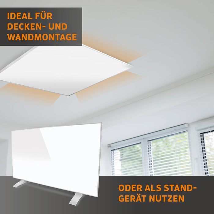 Інфрачервовий обігрівач KAISER® 450W з LCD-дисплеєм - панельний обігрівач для дому, офісу та ванної кімнати. Можливість настінної/стельової/мобільної установки, термостат, пульт ДУ, енергозберігаючий.