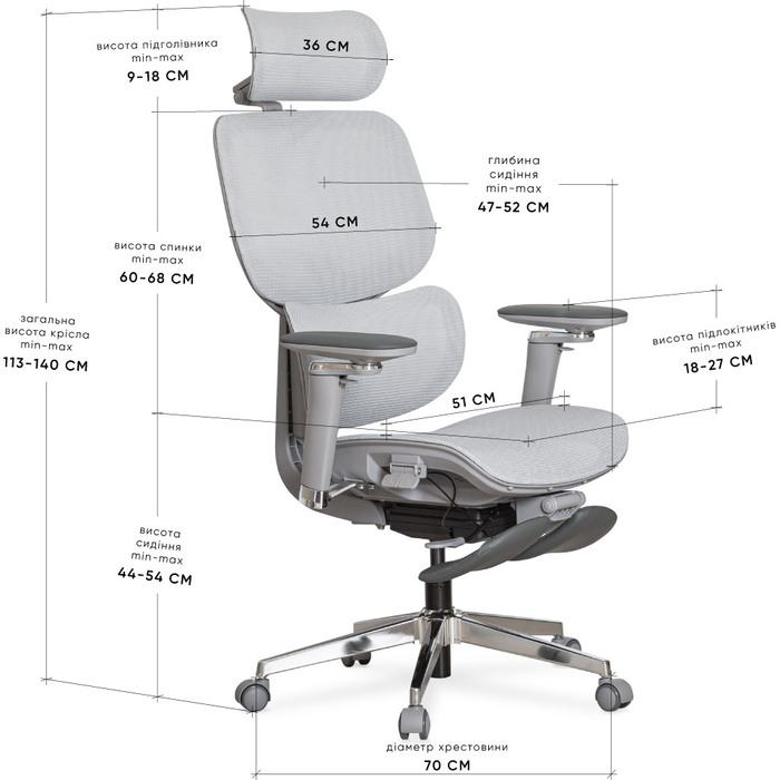 Крісло Mealux D2 Air Plus Grey (арт. HF-D2 M/G)