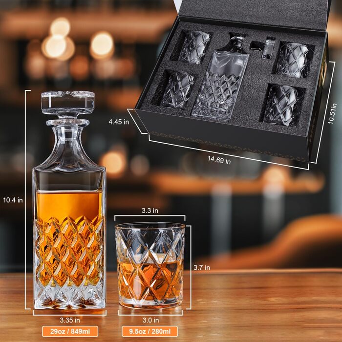 Набір для віскі Lighten Life: кришталевий декантер 849 мл та 4 келихи 280 мл у подарунковій коробці