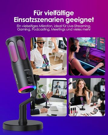 USB мікрофон LENTION: конденсаторний мікрофон для геймінгу, стримінгу, подкастів та караоке. Підходить для ПК, Mac, PS5, PS4, телефону. Plug & Play, кардіоїдний, з USB кабелем 1.8м