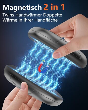 Електричні грілки для рук DDKJ - 2 шт. з LED-дисплеєм, 3 режими нагріву, перезаряджаються, для дітей, чоловіків, жінок. Компактні, багаторазові, білий та чорний колір