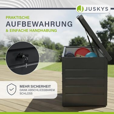 Ящик для зберігання вуличний Juskys Metall Limani 380л, водонепроникний, з замком, антрацит - для саду, подушок, меблів