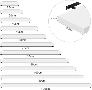 Полиця настінна WOLTU Volato набір 2 шт, плаваюча, для CD/DVD, книг, дерево, 110x22.9x3.8 см, біла глянцева RG9483ws-2