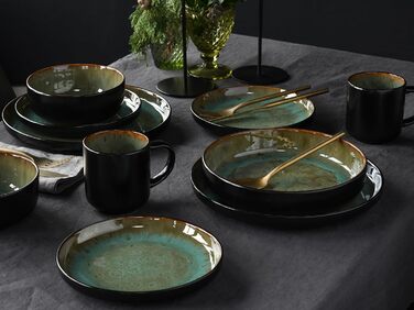 CreaTable Серія Nordic Fjord Green Набір посуду 16 предметів для 4 осіб, комбінований сервіс зі штучного каменю, підходить для посудомийної машини та мікрохвильової печі, якісне виробництво, зелений колір