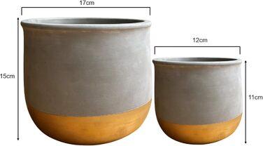 Набір керамічних горщиків Olly & Rose Gold Dip: 17 см + 12 см, для дому та саду, золотий декор