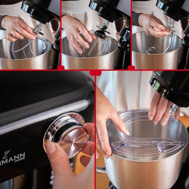 Кухонна машина Lehmann - планетарний міксер з набором аксесуарів - 3 насадки, захист від бризок, 5л чаша, 12 швидкостей, захист від перегріву, неслизька, чорний