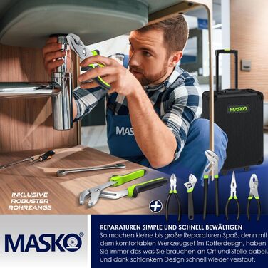 Набір інструментів MASKO 1400 предметів в алюмінієвому кейсі на колесах: професійний інструментальний візок для дому, майстерні, автосервісу