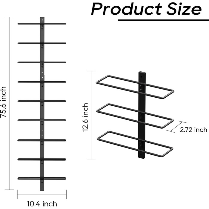 Настінна полиця для вина TJ.MOREE на 12 пляшок, дерев'яний винотримач для кухні, бару, їдальні - чорний комплект 6 шт.