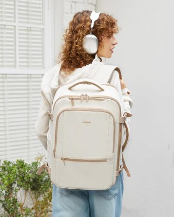 LOVEVOOK Рюкзак для ручної поклажі, 40L, для подорожей, чоловічий/жіночий, для ноутбука 17 дюймів, водонепроникний, рюкзак-валіза, для вихідних, роботи, відпустки, бежевий (бежевий+хакі)