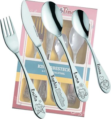 Набір дитячого посуду Kinderbesteck Set від GEDA LABELS (Bibi & Tina) з гравіюванням - персоналізований посуд з ім'ям або датою