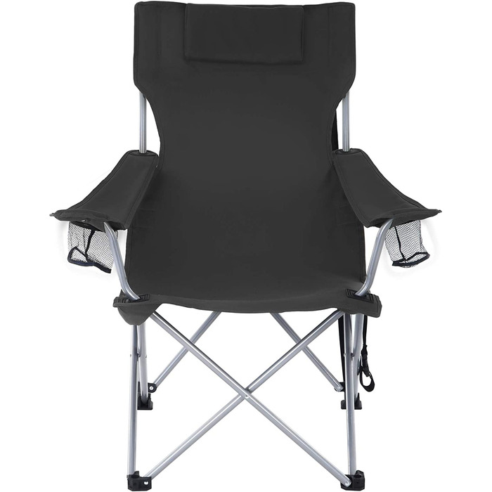 Крісло кемпінгове SONGMICS, розкладне крісло, вуличне крісло з підлокітниками, підголівником і підстаканниками, міцний каркас, з можливістю завантаження до 150 кг, чорний GCB09BK
