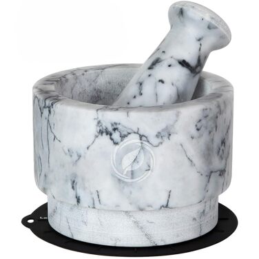 Набір ступки та пестика, мармур, 2.2 чашки – Набір ступки та пестика з мармуру, двосторонній, для приготування гуакамоле, з кришкою та ложкою