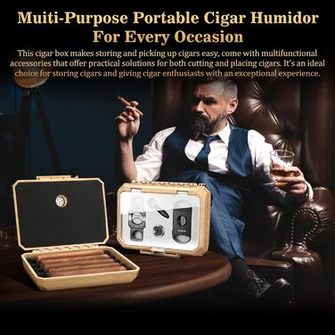 Вишуканий футляр для сигар KEJIAR з контролем вологості та набором інструментів для різання сигар