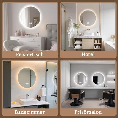 Дзеркало для ванної кімнати кругле LED з підсвічуванням 60 см, IP44. Кругле дзеркало з LED підсвічуванням для ванної кімнати, сенсорне керування, 60x60 см