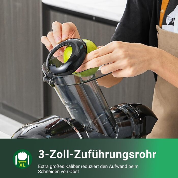 Електричний соковитискач AOBOSI Slow Juicer з 2 швидкостями - для овочів та фруктів, з 8-ступеневою шнековою системою, щіткою для очищення та 2 чашами, функція реверсу