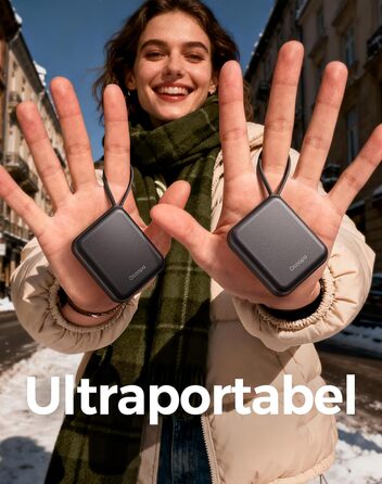 Електричні грілки для рук OCOOPA 2 шт. з акумулятором 4000mAh, USB, 3 режими нагріву, до 52°C, для зими, катання на лижах, подорожей та активного відпочинку, UT5 Nano Wiesengeflüster (Ocoopa x Künstleredition), чорний