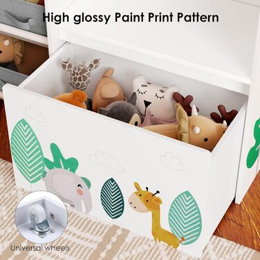 Дитяча полиця для іграшок HOCSOK з 10 тканинними коробками для зберігання, полиця для книг, іграшковий ящик на колесах, органайзер для іграшок у дитячій кімнаті, білий