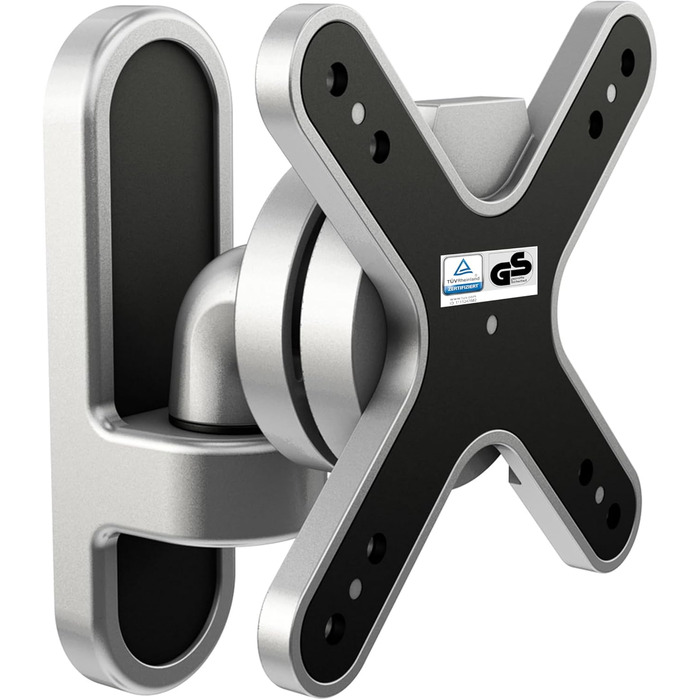 Кріплення для монітора RICOO TÜV сертифіковане, поворотне та нахильне, універсальне, 13-32 дюйми, VESA 75x75, 100x100 мм, до 15 кг, срібний колір