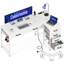 Комп'ютерний стіл Coleshome L-подібний з 6 шухлядами, білий, 126x80 см