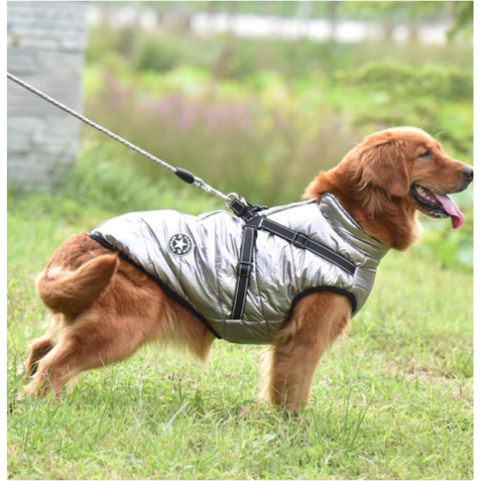 Зимовий жилет Ectkuee Dog Jacket зі шлейкою, водонепроникний, світловідбиваючий, можна прати в пральній машині (M, срібло)