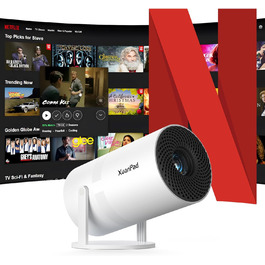 Проектор міні Beamer 19000L 1080P з WiFi, Bluetooth, обертанням 210°, автоматичною корекцією трапецеїдальних спотворень, фільтром пилу та системою відведення тепла. Сертифікований Netflix.