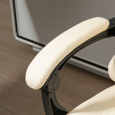 HOMCOM Office Chair with Footrest, Adjustable Backrest, Height Adjustable, Cream, Black, and Silver