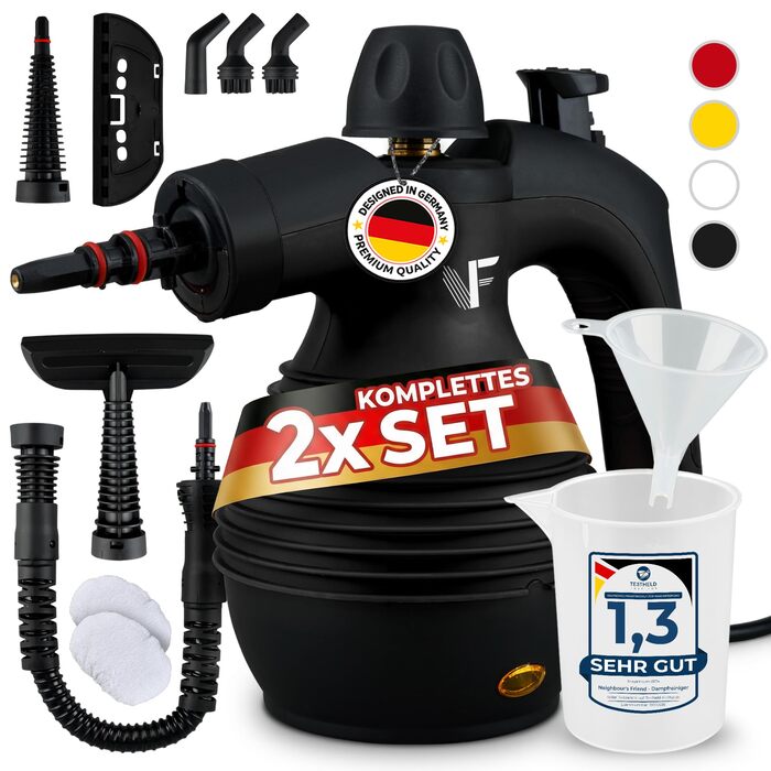 Пароочисник ручний Neighbor's Friend® Нова модель - потужний пароочисник, 3.5 Bar, кабель 4м, бак 350мл для авто, майстерні, дому та миття вікон (Пароочисник - Чорний - 2 шт. в наборі)