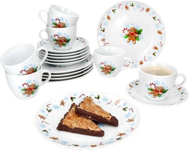 MamboCat Candyman 18-ти частинний кавовий сервіз з порцеляни для 6 осіб з новорічним дизайном (6 чашок 160 мл, 6 підставок, 6 тарілок)