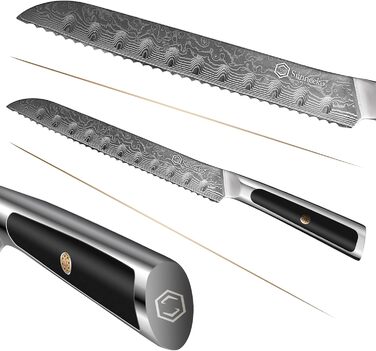 Ніж Sunnecko Дамаск - кухонний ніж з високоякісної сталі Дамаск. Багатофункціональний кухонний ніж для дому та кухні з ергономічною ручкою (8 дюймів, ніж для хліба)