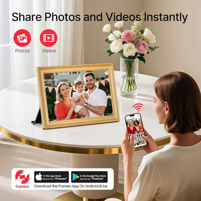 Frameo: Цифровий фоторамка 10.1 дюйма з Wi-Fi, сенсорним екраном IPS HD 1280*800 та 32GB пам'яті