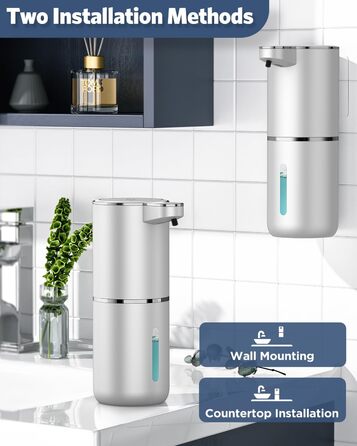 Автоматичний дозатор мила, 380 мл, електричний, з датчиком, USB, водонепроникний IPX5, для кухні, ванної кімнати, школи, готелю (сріблястий, піна)