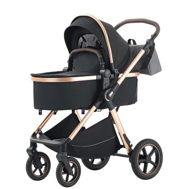 Дитяча коляска Shineey 3 в 1, Buggy, комбінована коляска з великою люлькою, алюмінієвий каркас (D2 BLACK)