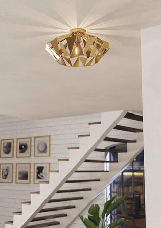 Підвісний світильник EGLO Carlton, підвісний світильник на 3 лампи над обіднім столом, підвісний світильник в ретро дизайні з металу в золоті, підвісний світильник з цоколем E27, L 80,5 см (стельовий світильник)