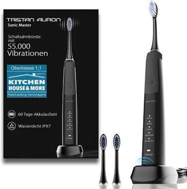 Електрична зубна щітка Tristan Auron SonicMaster (Блакитна) - 6 голів, чохол, 100 днів тестування, 5 режимів, 55 000 VPM, таймер 2 хв