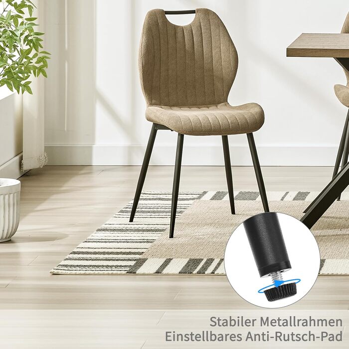 Набір обідніх стільців для кухні, вітальні, їдальні (6 шт., хакі) з м'яким сидінням та металевими ніжками