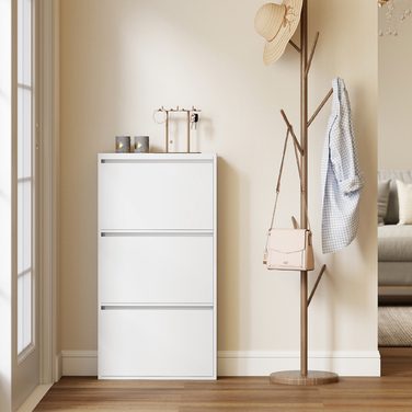 Металева шафа для взуття з 3 похилими полицями, вузька настінна шафа для 6 пар взуття, біла