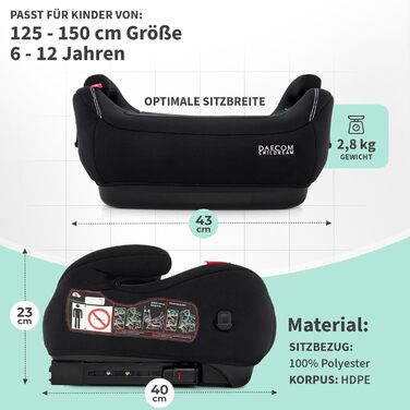 Та Isofix - Дитяче крісло 15-36 кг з підсклянником та накладкою на ремінь - Бустер ідеально підходить для дітей від 15-36 кг (чорний)