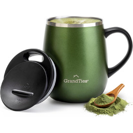 Термокружка Grandties з ручкою та кришкою-ковзавкою - 480 мл, подвійні стінки з нержавіючої сталі, для гарячих та холодних напоїв (Смарагдово-зелений металік)