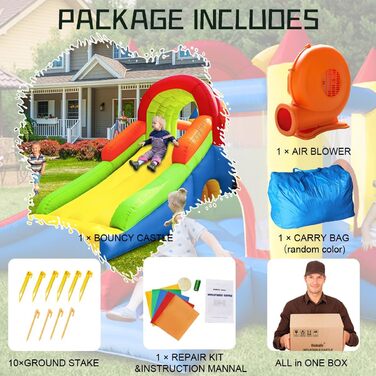 Надувний батут для дітей з насосом, міцний матеріал, для 3-4 дітей, 315x245x194 см (QCPY)