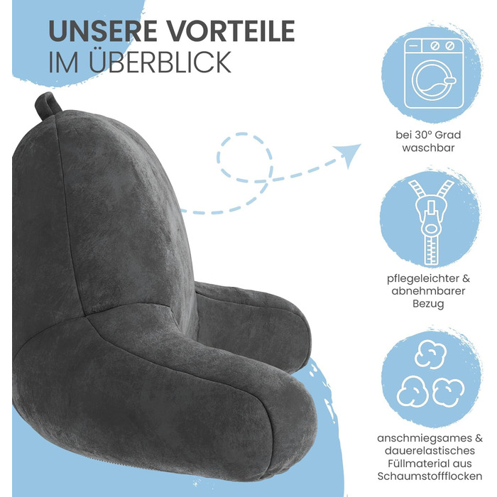 Підвалин для спини ELONEO з підлокітниками – м'яке крісло для читання в ліжко та диван, 76 × 46 × 40 см