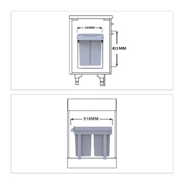Вбудоване відро для сміття Relaxdays 2x 20л сіре