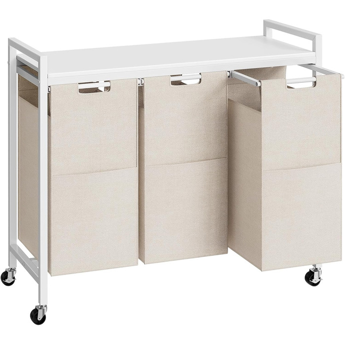 Кошик для білизни HOOBRO з 3 відділеннями, 119 л, білий, на колесах